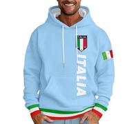 Generisch Sweat à capuche imprimé drapeau de l'Italie pour homme - Poche kangourou - Grande taille - Sweat à capuche - Unisexe - Vêtement de sport - Haut d'entraînement, O bleu clair, XL