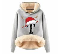 Generisch Sweat à capuche imprimé lettres de Noël pour femme en laine hiver chaud hauts mode vêtements de Noël festifs, Gris clair., 5XL