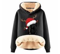 Generisch Sweat à capuche imprimé lettres de Noël pour femme Hiver Chaud Mode Noël Fête de Noël Confortable Impression de Noël Ambiance de Noël Idées cadeaux de Noël, Noir , 5XL