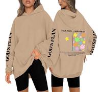 Generisch Sweat à capuche inspirant pour femme avec message chrétien pour la mode de loisirs moderne et la motivation quotidienne, kaki, S