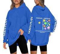 Generisch Sweat à capuche inspirant pour femme avec message chrétien pour la mode de loisirs moderne et la motivation quotidienne, bleu, M