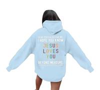 Generisch Sweat à capuche inspirant pour femme avec versets de la Bible chrétienne comme sweat-shirt à manches longues surdimensionné pour vêtements décontractés tendance, bleu clair, L