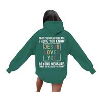 Generisch Sweat à capuche inspirant pour femme avec versets de la Bible chrétienne comme sweat-shirt à manches longues surdimensionné pour vêtements décontractés tendance, Vert foncé., S