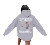 Generisch Sweat à capuche inspirant pour femme avec versets de la Bible chrétienne comme sweat-shirt à manches longues surdimensionné pour vêtements décontractés tendance, gris, S