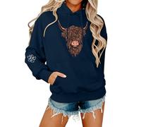 Generisch Sweat à capuche mignon avec imprimé vache pour femme en hiver saison changement de mode décontractée, bleu, L