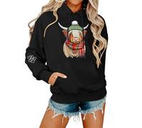 Generisch Sweat à capuche mignon avec imprimé vache pour femme en hiver saisons changement de tendances de la mode, Noir , L