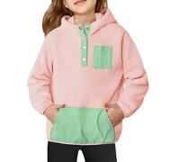 Generisch Sweat à capuche mignon pour fille - Bloc de couleurs - Sweat à capuche en polaire - Chaud - Pour l'hiver - Veste boutonnée - Vêtement de sport pour, Rose clair, 5-6 ans