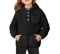 Generisch Sweat à capuche mignon pour fille - Bloc de couleurs - Sweat à capuche en polaire - Pour adolescente et fille - Chaud - Pour l'hiver, Noir , 5-6 ans
