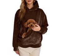 Generisch Sweat à capuche moelleux pour femme - Pull à capuche uni avec poche kangourou - Veste polaire en peluche - Manteau d'hiver chaud pour l'extérieur., O Café., L