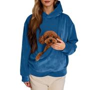 Generisch Sweat à capuche moelleux pour femme - Pull à capuche uni avec poche kangourou - Veste polaire en peluche - Manteau d'hiver chaud pour l'extérieur., O bleu., XXL
