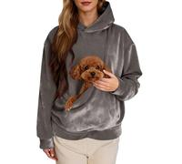 Generisch Sweat à capuche moelleux pour femme - Pull à capuche uni avec poche kangourou - Veste polaire en peluche - Manteau d'hiver chaud pour l'extérieur., O gris., L