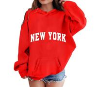 Generisch Sweat à capuche New York pour adolescentes et filles - Avec motif de lettres - Pull surdimensionné - Décontracté - Y2K - Haut élégant - Décontracté - Basique - Long t-shirt, rouge, 4-5 ans