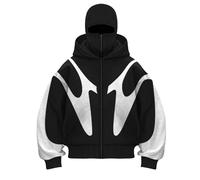 Generisch Sweat à capuche Ninja pour hommes avec capuche et passe-pois Balaclava à fermeture éclair - Pull d'hiver chaud à capuche avec zip - Sweat à capuche pour homme - Veste coupe-vent chaude