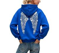 Generisch Sweat à capuche pour femme avec ailes d'ange pailletées, bleu, L