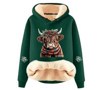Generisch Sweat à capuche pour femme avec bœuf des Highlands de Noël - Sweat à capuche douillet avec doublure en peluche et imprimé animal - Sweat en sherpa doux pour l'hiver, Style B05 vert, L