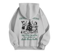 Generisch Sweat à capuche pour femme avec citation de Noël amusante - Sweat à capuche de style vintage - Sweatshirt humoristique « from The Windows to The Walls », Stil_v05 Gris, 4XL