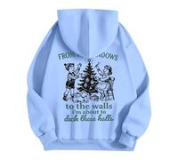 Generisch Sweat à capuche pour femme avec citation de Noël amusante - Sweat à capuche de style vintage - Sweatshirt humoristique « from The Windows to The Walls », Style_v03 Bleu, M