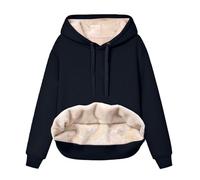 Generisch Sweat à capuche pour femme avec doublure en peluche, poche kangourou et poignets côtelés - Sweat-shirt confortable et chaud pour un confort hivernal, Marine, XL