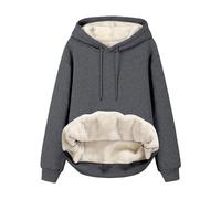 Generisch Sweat à capuche pour femme avec doublure en peluche, poche kangourou et poignets côtelés - Sweat-shirt confortable et chaud pour un confort hivernal, gris, XL