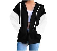 Generisch Sweat à capuche pour femme avec fermeture éclair comme sweat-shirt élégant pour le streetwear décontracté dans une version légère avec manches longues de mi-saison, Noir , XXL