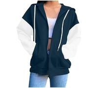 Generisch Sweat à capuche pour femme avec fermeture éclair comme sweat-shirt élégant pour le streetwear décontracté dans une version légère avec manches longues de mi-saison, Marine, M