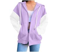 Generisch Sweat à capuche pour femme avec fermeture éclair comme sweat-shirt élégant pour le streetwear décontracté dans une version légère avec manches longues de mi-saison, lilas, M