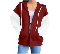 Generisch Sweat à capuche pour femme avec fermeture éclair comme sweat-shirt élégant pour le streetwear décontracté dans une version légère avec manches longues de mi-saison, rouge, M