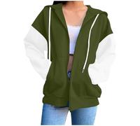 Generisch Sweat à capuche pour femme avec fermeture éclair comme sweat-shirt élégant pour le streetwear décontracté dans une version légère avec manches longues de mi-saison, vert, XXL