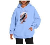 Generisch Sweat à capuche pour femme avec imprimé corbeau mystique - Sweat à capuche avec silhouette d'oiseau avant un coucher de soleil - Sweatshirt décontracté avec style gothique, Style_c03 Bleu
