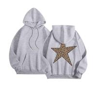 Generisch Sweat à capuche pour femme avec imprimé étoilé, léopard, pull streetwear, décontracté, confortable, sweat à capuche en polaire pour l'hiver blanc pour femme, gris, XL