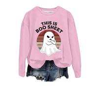 Generisch Sweat à capuche pour femme avec imprimé fantôme d'Halloween - Tendance - Décontracté - Manches longues - Col rond, Rose, S