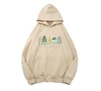 Generisch Sweat à capuche pour femme avec imprimé sapin minimaliste - Sweat à capuche beige avec inscription « Merry and Bright » - Sweat-shirt esthétique pour l'hiver, Stil_t01 Beige, S