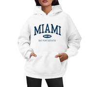 Generisch Sweat à capuche pour femme avec inscription Miami - Sweat à capuche surdimensionné de style collège - Haut décontracté avec poche kangourou pour un look sportif, Style_x09 Blanc, M
