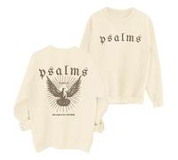 Generisch Sweat à capuche pour femme avec inscription « Over Fear » et cravate Psaume Versen, beige, XL