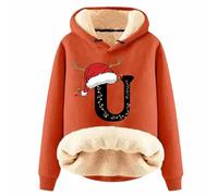 Generisch Sweat à capuche pour femme avec lettres de Noël imprimées en laine épaisse et chaude pour l'hiver - Haut tendance pour les jours froids, Orange, 5XL