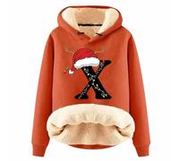 Generisch Sweat à capuche pour femme avec lettres de Noël imprimées hiver chaud épais laine design tendance vêtements décontractés confortables sweat-shirt douillet, Orange, 5XL