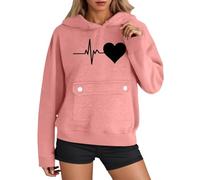 Generisch Sweat à capuche pour femme avec motif battement de cœur et cœur - Sweat à capuche avec ligne ECG et poche à rabat - Sweatshirt décontracté pour un look adorable, Style_e04 Rose, 3XL