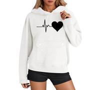 Generisch Sweat à capuche pour femme avec motif battement de cœur et cœur - Sweat à capuche avec ligne ECG et poche à rabat - Sweatshirt décontracté pour un look adorable, Style_e06 Blanc, XXL
