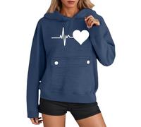 Generisch Sweat à capuche pour femme avec motif battement de cœur et cœur - Sweat à capuche avec ligne ECG et poche à rabat - Sweatshirt décontracté pour un look adorable, Style_e03 Bleu marine, M