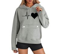 Generisch Sweat à capuche pour femme avec motif battement de cœur et cœur - Sweat à capuche avec ligne ECG et poche à rabat - Sweatshirt décontracté pour un look adorable, Style_e02 Gris, S