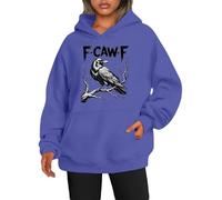 Generisch Sweat à capuche pour femme avec motif corbeau détaillé et inscription - Sweat à capuche décontracté avec imprimé oiseau mystique - Sweat-shirt doux pour un look personnalisé, Style_x10 bleu