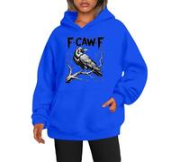 Generisch Sweat à capuche pour femme avec motif corbeau détaillé et inscription - Sweat à capuche décontracté avec imprimé oiseau mystique - Sweat-shirt doux pour un look personnalisé, Style_x03 Bleu