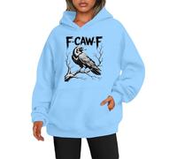 Generisch Sweat à capuche pour femme avec motif corbeau détaillé et inscription - Sweat à capuche décontracté avec imprimé oiseau mystique - Sweat-shirt doux pour un look personnalisé, Style_x08 Bleu