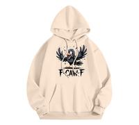 Generisch Sweat à capuche pour femme avec motif corbeau en colère - Sweat à capuche avec imprimé oiseau amusant - Sweat surdimensionné décontracté avec inscription en allemand, Style_i01 Beige, S