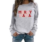 Generisch Sweat à capuche pour femme avec motif de Noël, lettres joyeuses, décontracté, tendance, manches longues, col rond, doudou, Gris clair., L