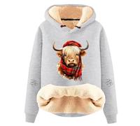 Generisch Sweat à capuche pour femme avec motif de vache mignon - Sweat à capuche doux avec bœuf des Highlands écossais et doublure sherpa | Sweat-shirt décontracté pour Noël, Style N07 Gris, 3XL