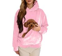 Generisch Sweat à capuche pour femme avec poche kangourou, moelleux, couleur unie, sweat à capuche, automne et hiver, veste à manches longues, veste en peluche, manteau d'hiver, O rose., XL