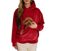 Generisch Sweat à capuche pour femme avec poche kangourou, moelleux, couleur unie, sweat à capuche, automne et hiver, veste à manches longues, veste en peluche, manteau d'hiver, O rouge., XL