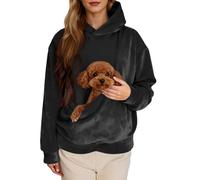 Generisch Sweat à capuche pour femme avec poche kangourou, moelleux, couleur unie, sweat à capuche, automne et hiver, veste à manches longues, veste en peluche, manteau d'hiver, O Noir., S