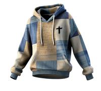Generisch Sweat à capuche pour femme de style patchwork - Sweat à capuche avec différents motifs de tissu et imprimé croix | Sweat-shirt streetwear chrétien pour la foi, Style N01 Bleu, S